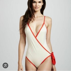 Marc By Marc Jacobs Unstoppable Lycra One-Piece Swimsuit, Ivory/Orange, XL